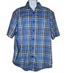 Pacific Outfitters Active Stretch White Blue Plaid Collared Shirt Lg Outdoor